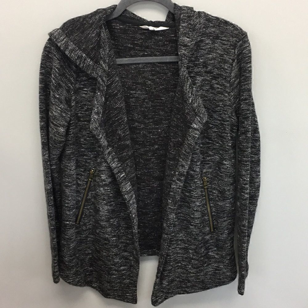 BB Dakota | Marled Black Moto Hooded Cardigan | S